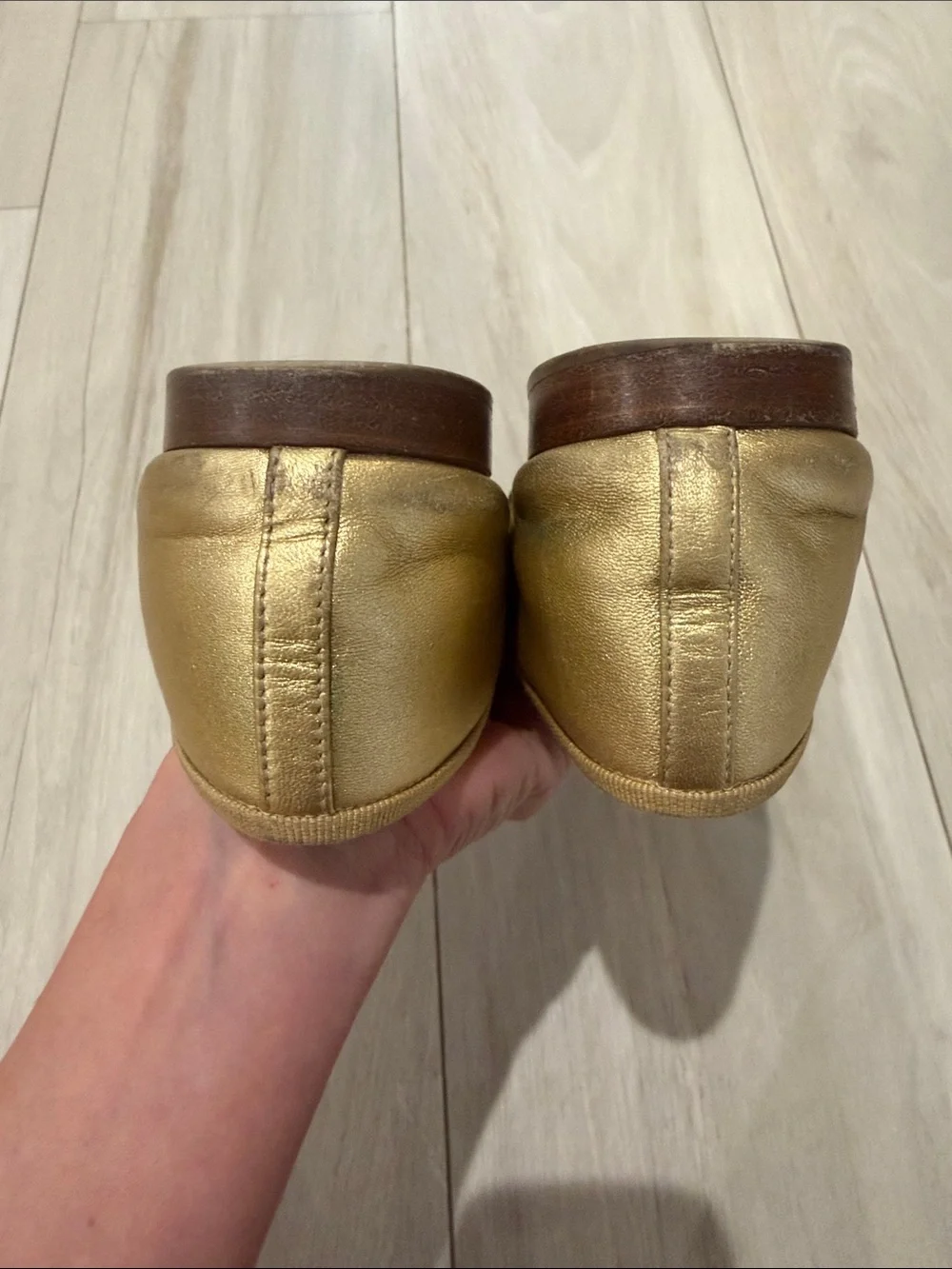 CHANEL Classic Leather Ballet Flats in Gold Size 38